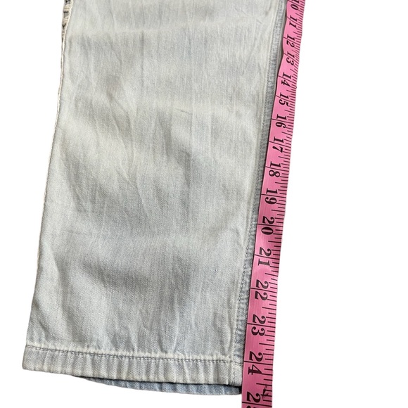 Free People Boho Chambray Button Fly Hi Rise Crochet Trim Cropped pants Size 31 - Picture 8 of 9